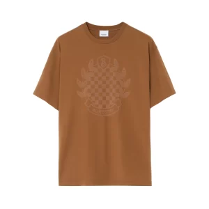 Chequered Crest Cotton T-Shirt Dark Birch Brown Men
