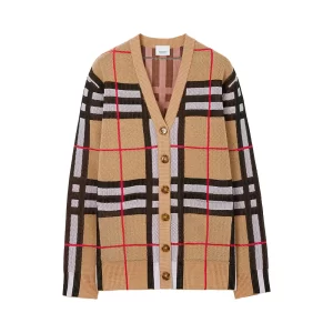 Check Technical Cotton Cardigan Archive Beige Women